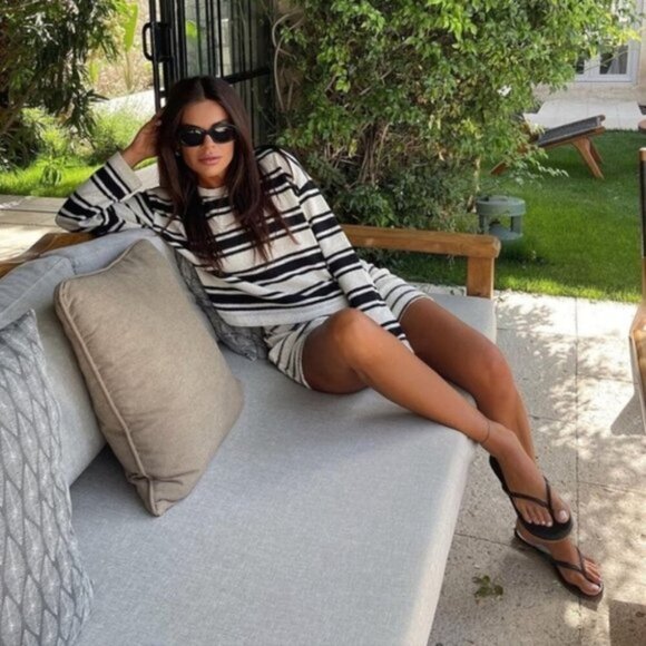 Zara 2 Piece Rustic Cropped Sweaters + Shorts Set Ecru Black Blogger Fav Medium - Picture 3 of 15